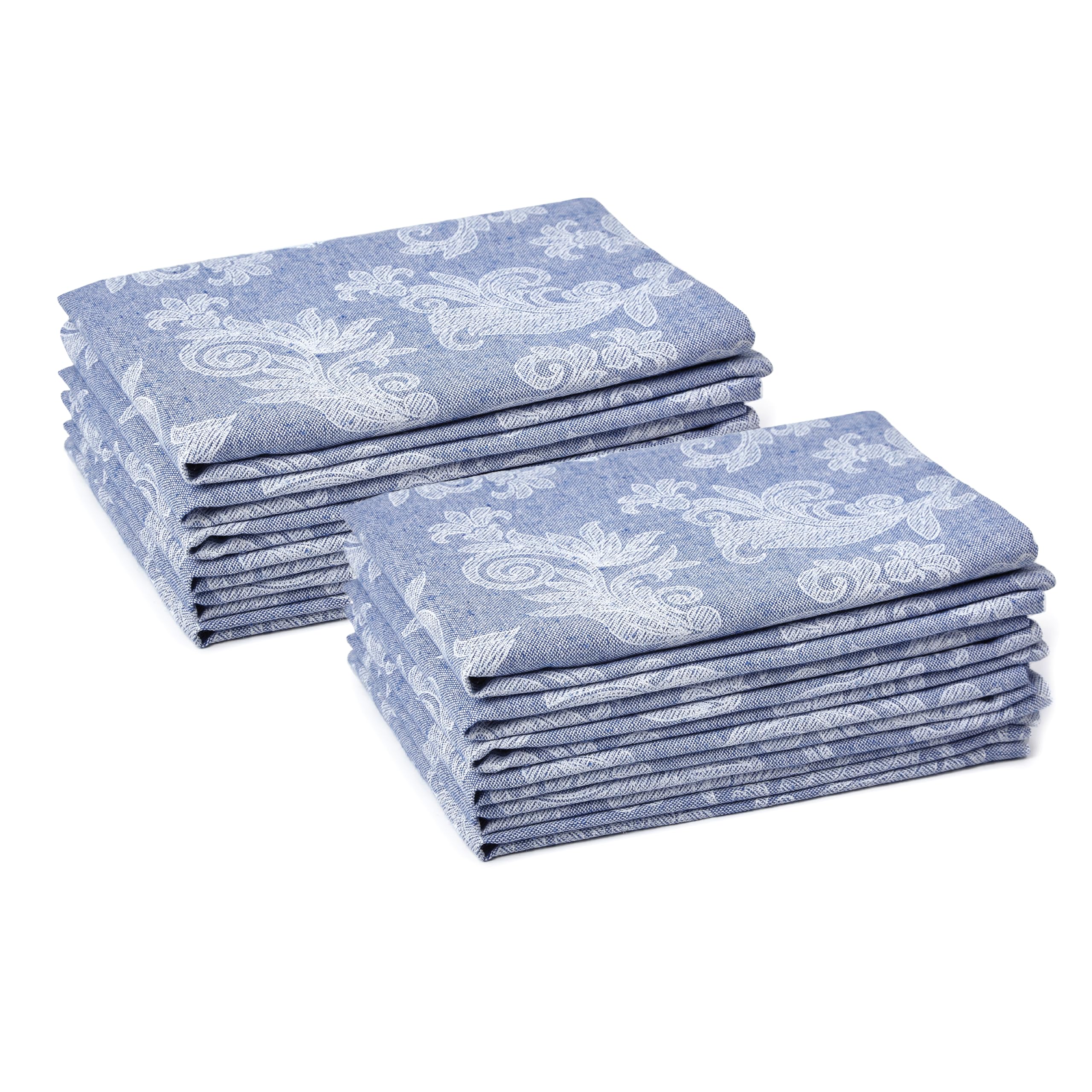 Encasa XO Blue Cloth Napkins Set of 12, 45x45 cm | Floral Jacquard Design Cotton Serviettes