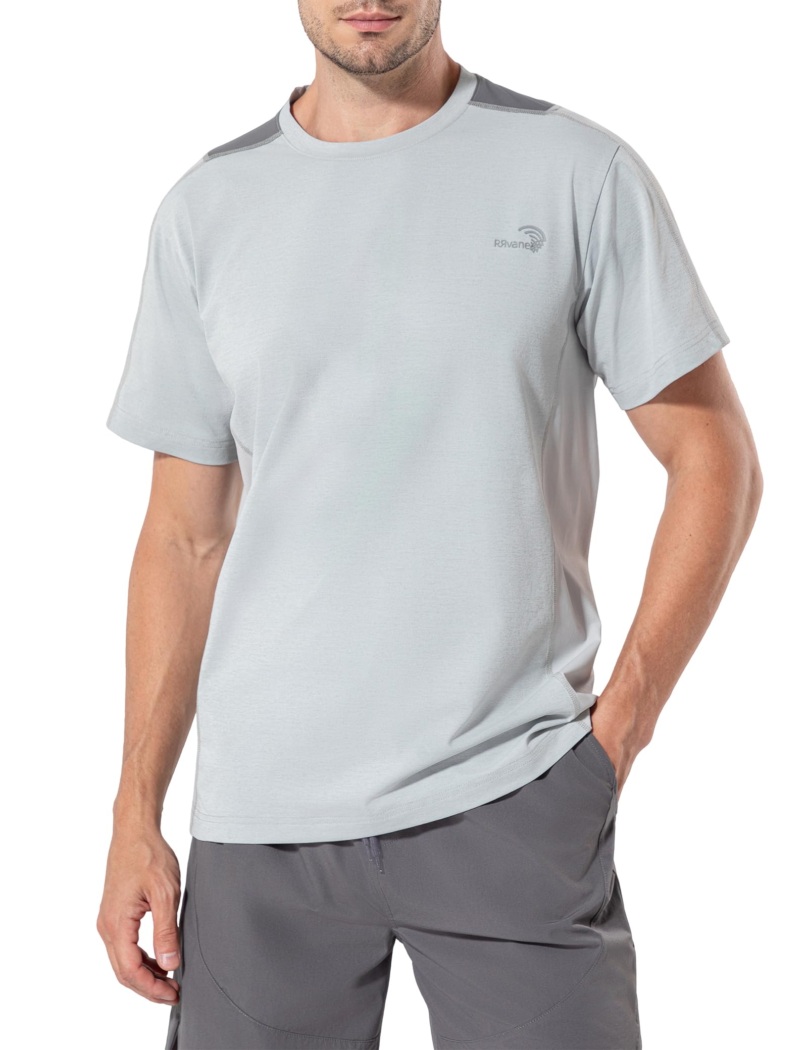 RRvane Men's Quick-Dry Sports Top, Reflective Running & Training T-Shirt with Enhanced Ventilation (3XL, Light Grey)