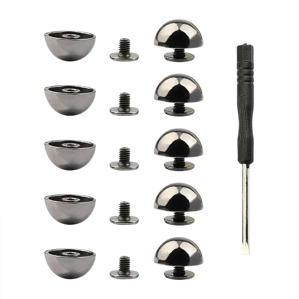HugeDE 10 Sets Mushroom Rivet Studs Round Screw Studs Metal Dome Rivets Leather Craft Rivet