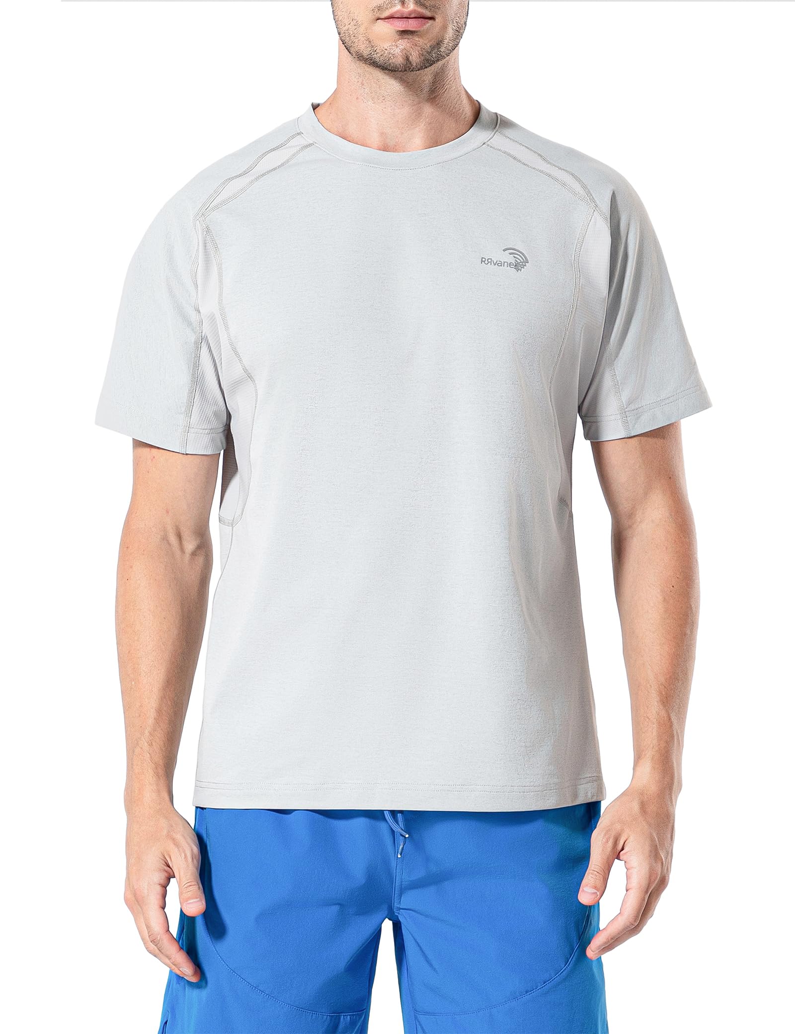 RRvane Men's Quick-Dry Sports Top, Reflective Running & Gym T-Shirt with Breathable Panels (XL, Light Grey)