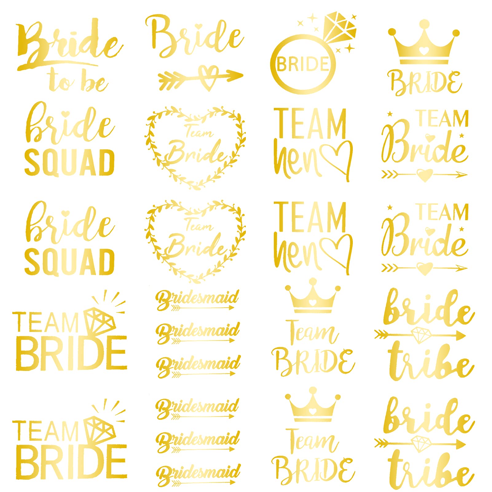 Hen Party Temporary Tattoos Gold, Pack of 20 - Hen Do Tattoos Hen Do Night Accessories Bach