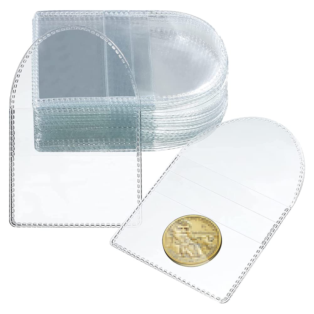 HugeDE 50 Pcs Clear PVC Pocket Coin Sleeves Single Pocket Coin Sleeves Individual Coin Pouch