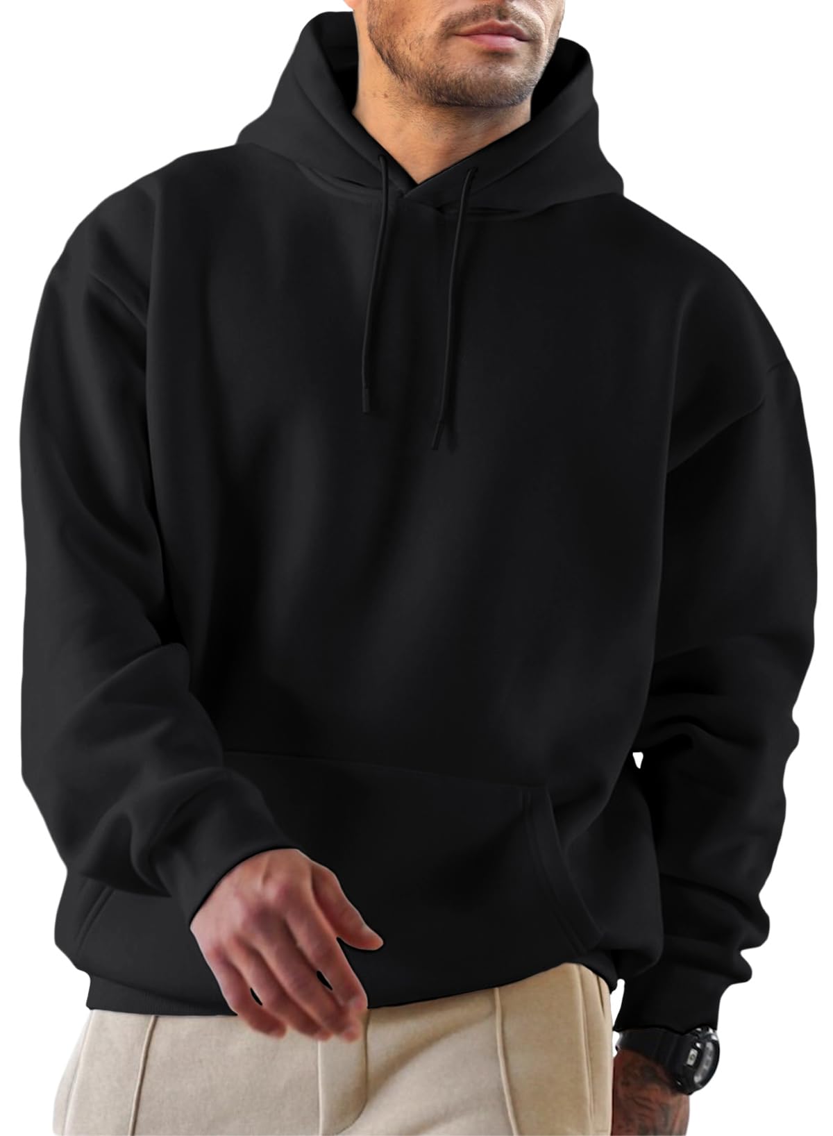JMIERR Mens Black Hoodies Casual Cotton Hooded Sweatshirt Drawstring Pullover Hoodie for Men