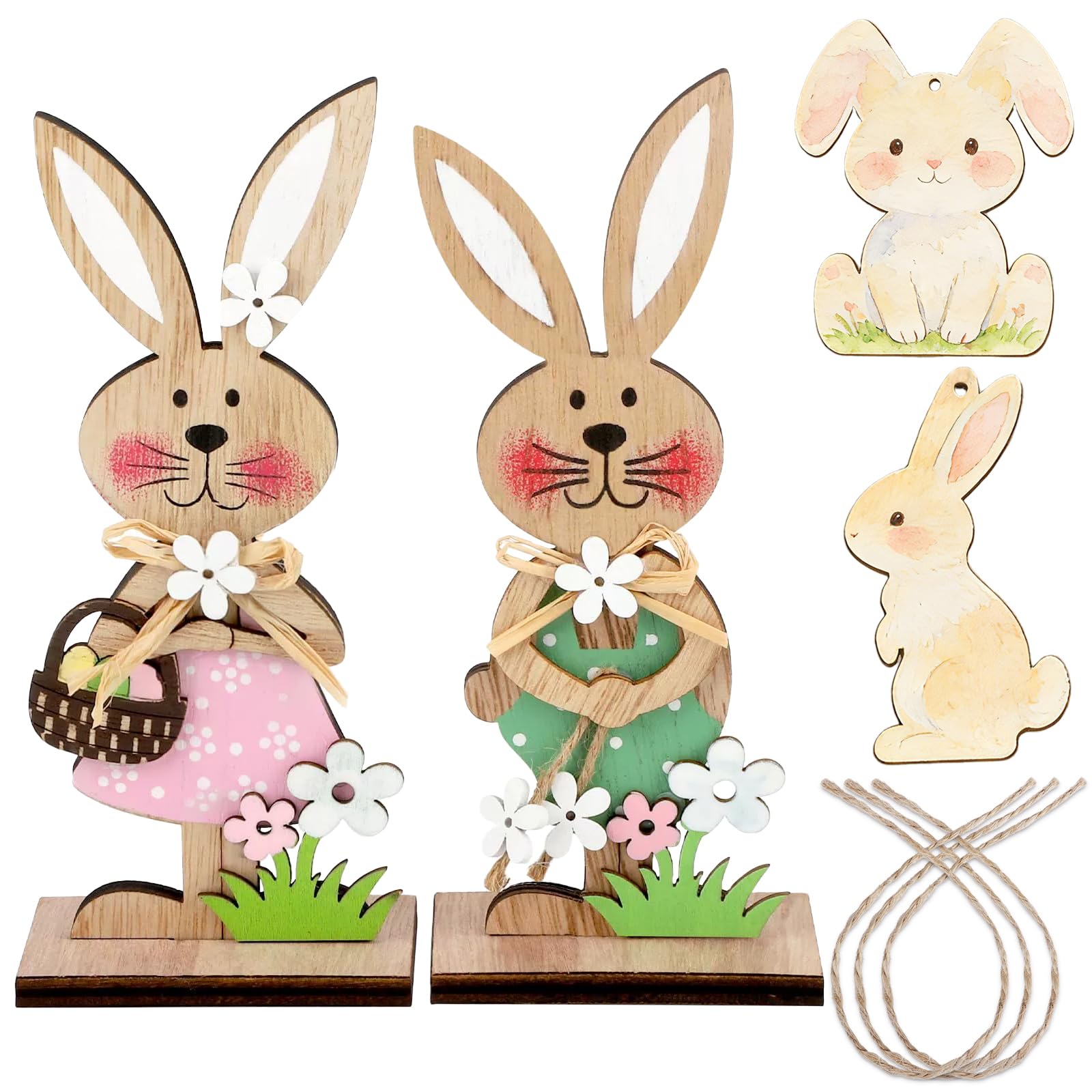Easter Decorations 4 Pack Ã¢Â€Â" Wooden Easter Bunny Decorations for Home, Office & Table Ã