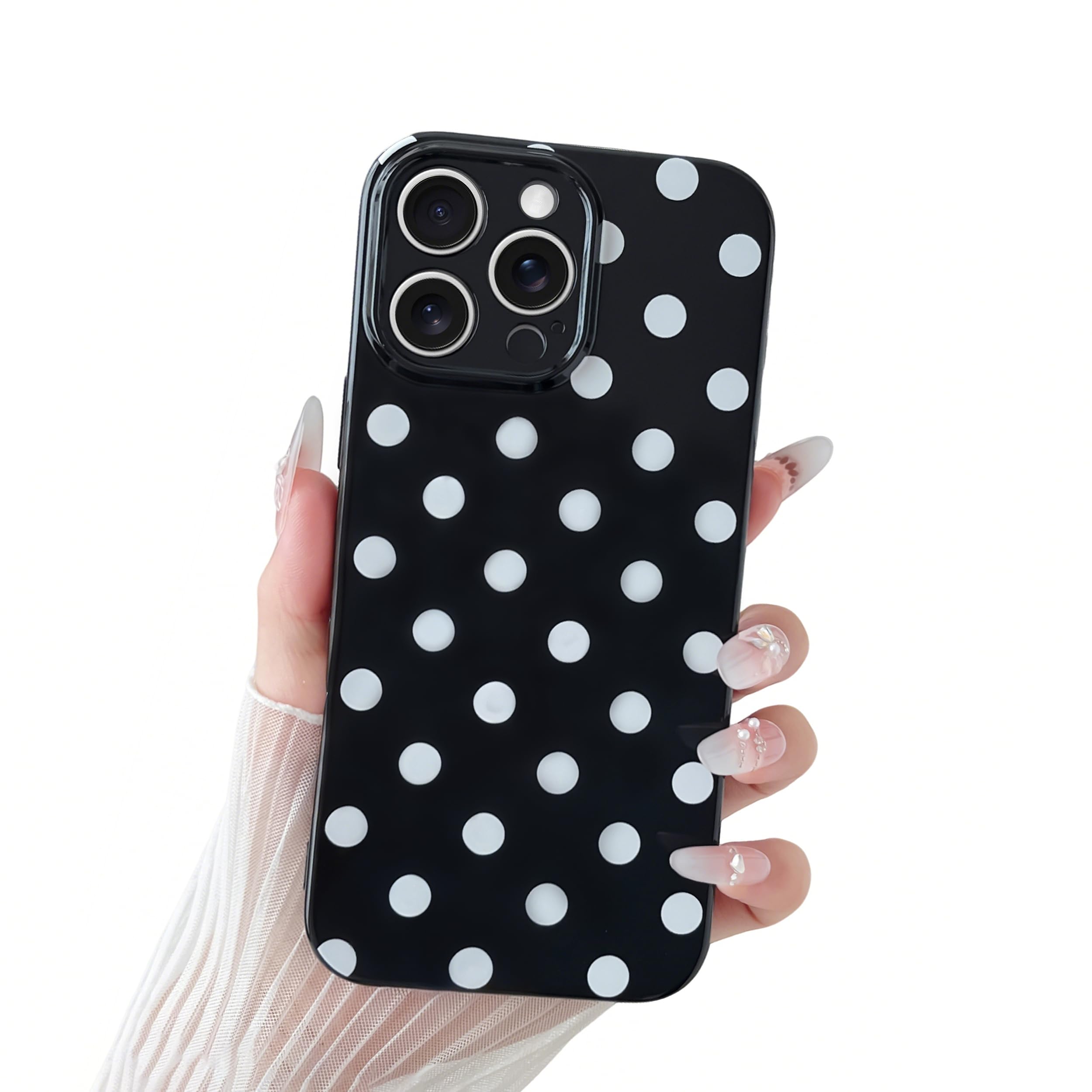 SmoBea Case for iPhone 16 Pro, Cute Polka Dot Phone Case with Camera Protection Soft TPU Silicone Slim Shockproof Case for Women Girls - Hot Pink