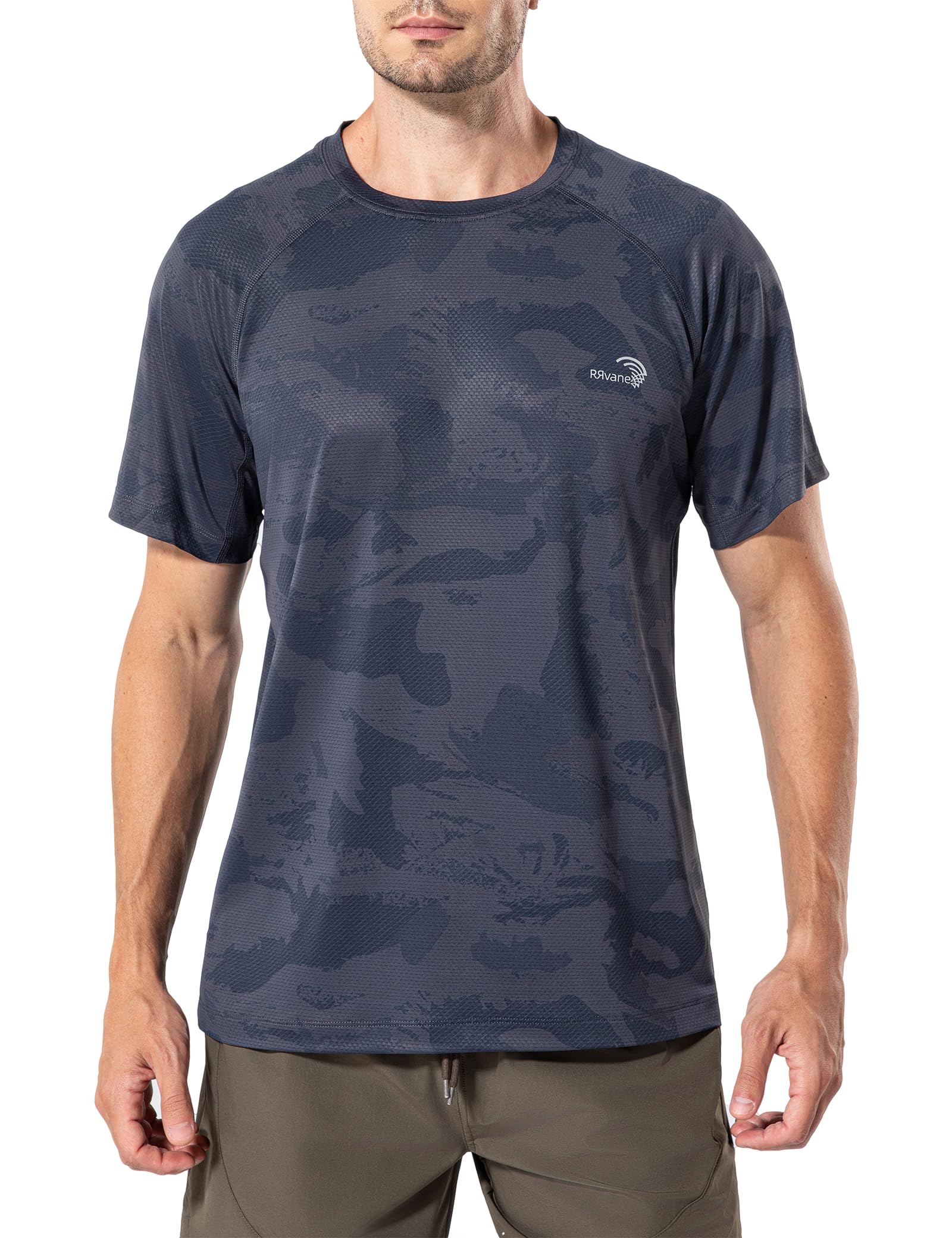 RRvane Men's Camo Print Sports Top, Quick-Dry Moisture Wicking Training T-Shirt for Running & Gym (3XL, Dark Grey)