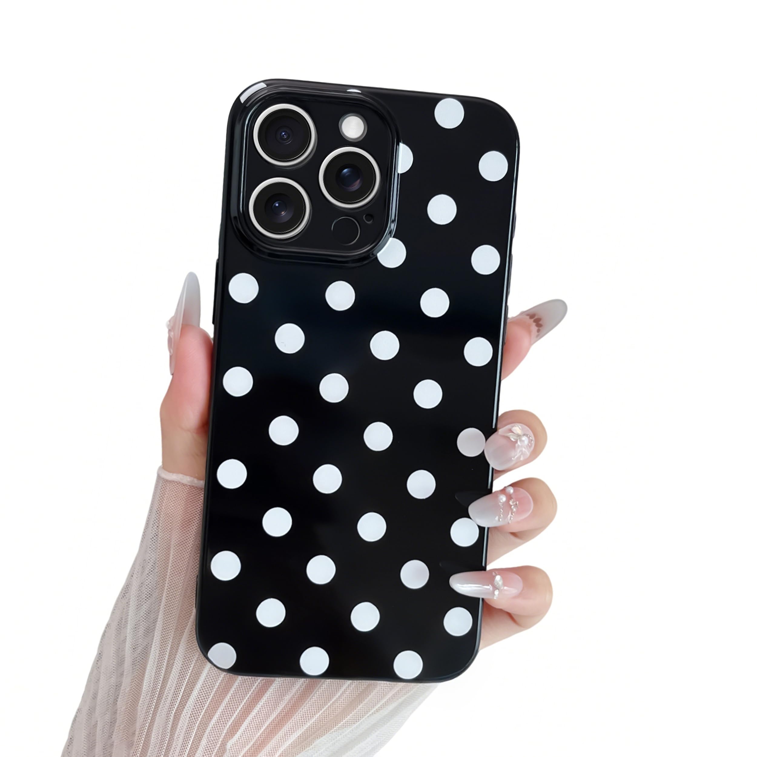 SmoBea Case for iPhone 15 Pro Max, Cute Polka Dot Phone Case with Camera Protection Soft TPU Silicone Slim Shockproof Case for Women Girls - Hot Pink