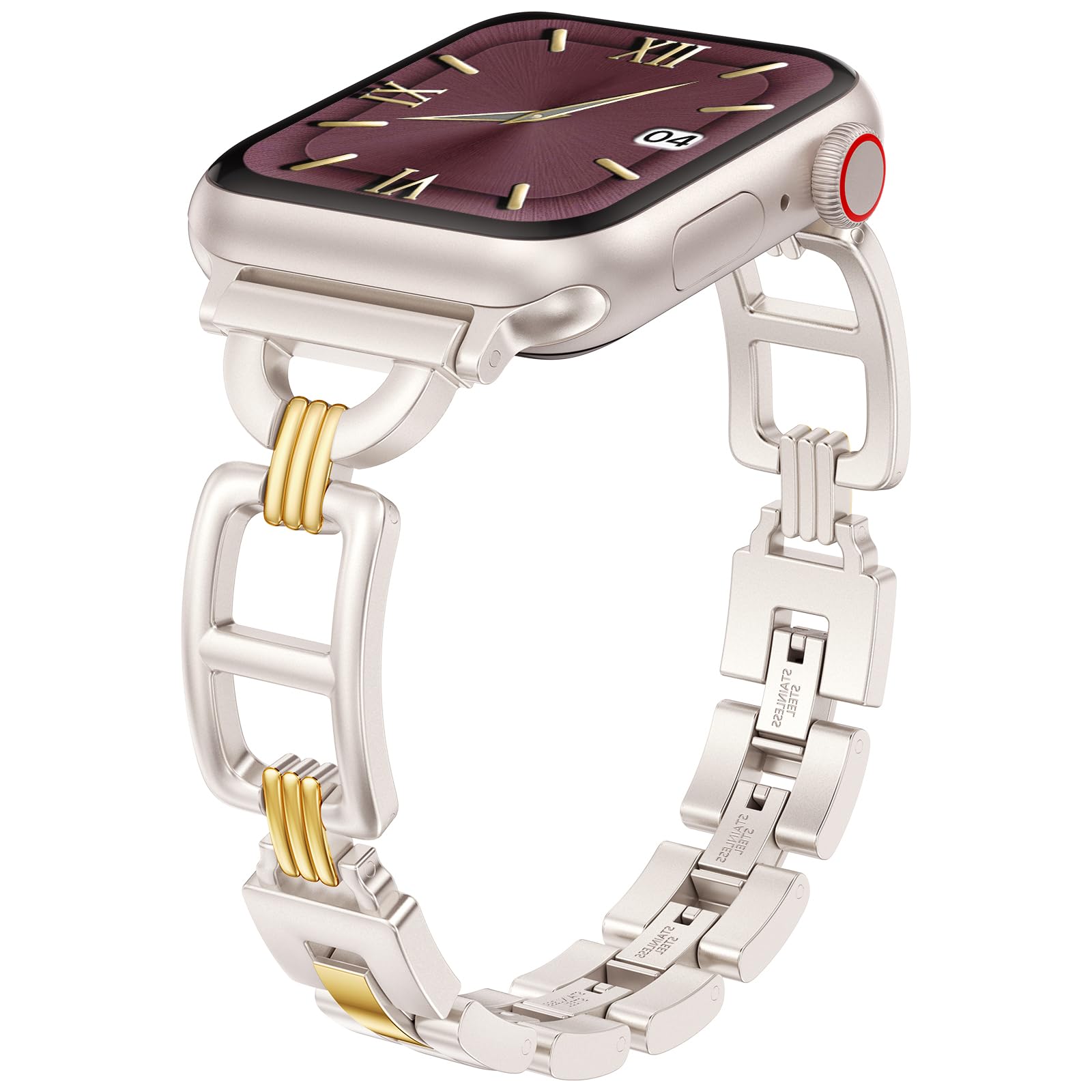 Wearlizer Compatible with Apple Watch Strap 42/41/40/38mm Women, Dressy Stainless Steel Met