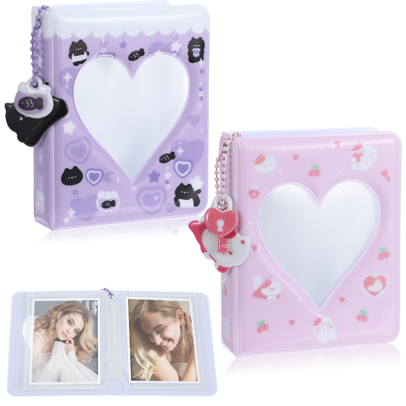 HJZHII 2PCS Photocard Binder with Pendant 36 Pockets, 3.4in Mini Photo Album 