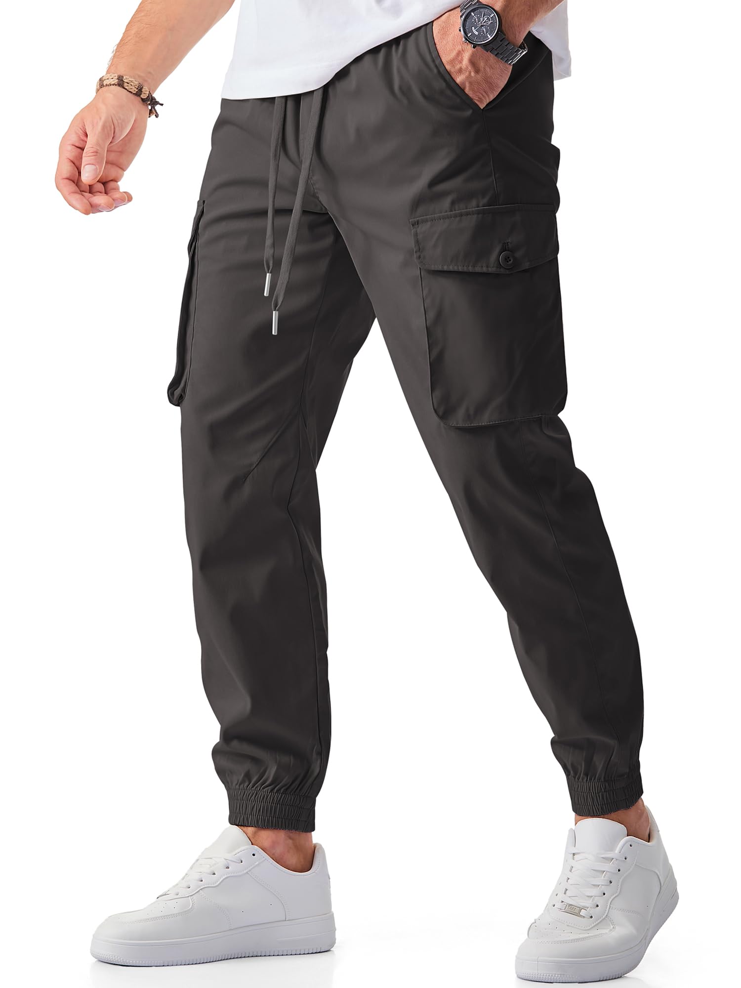 JMIERR Mens Cargo Pants Casual Trousers Stretch Elastic Waist Drawstring Tapered Sweatpants