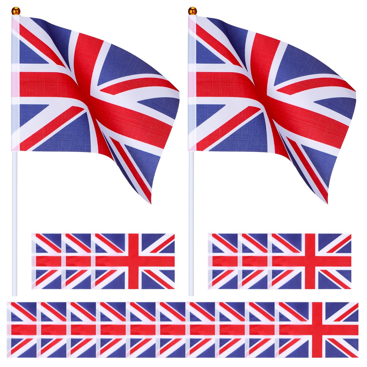 ABOOFAN 50pcs Union Jack Hand Waving Flags on 30cm Stick, 21x14cm Small National Flags for