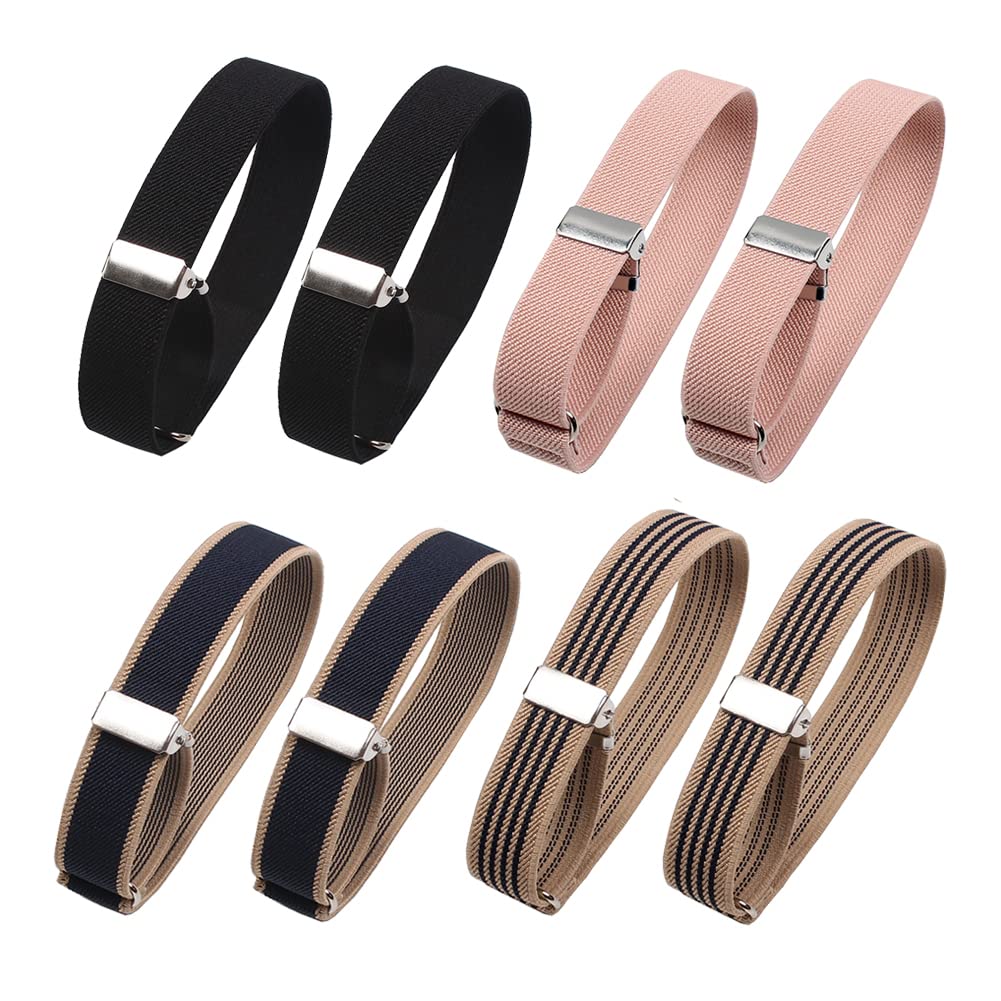 HugeDE 4 Pairs Shirt Sleeve Holders Elastic Adjustable Armbands Anti Slip Sleeve Bands Hold