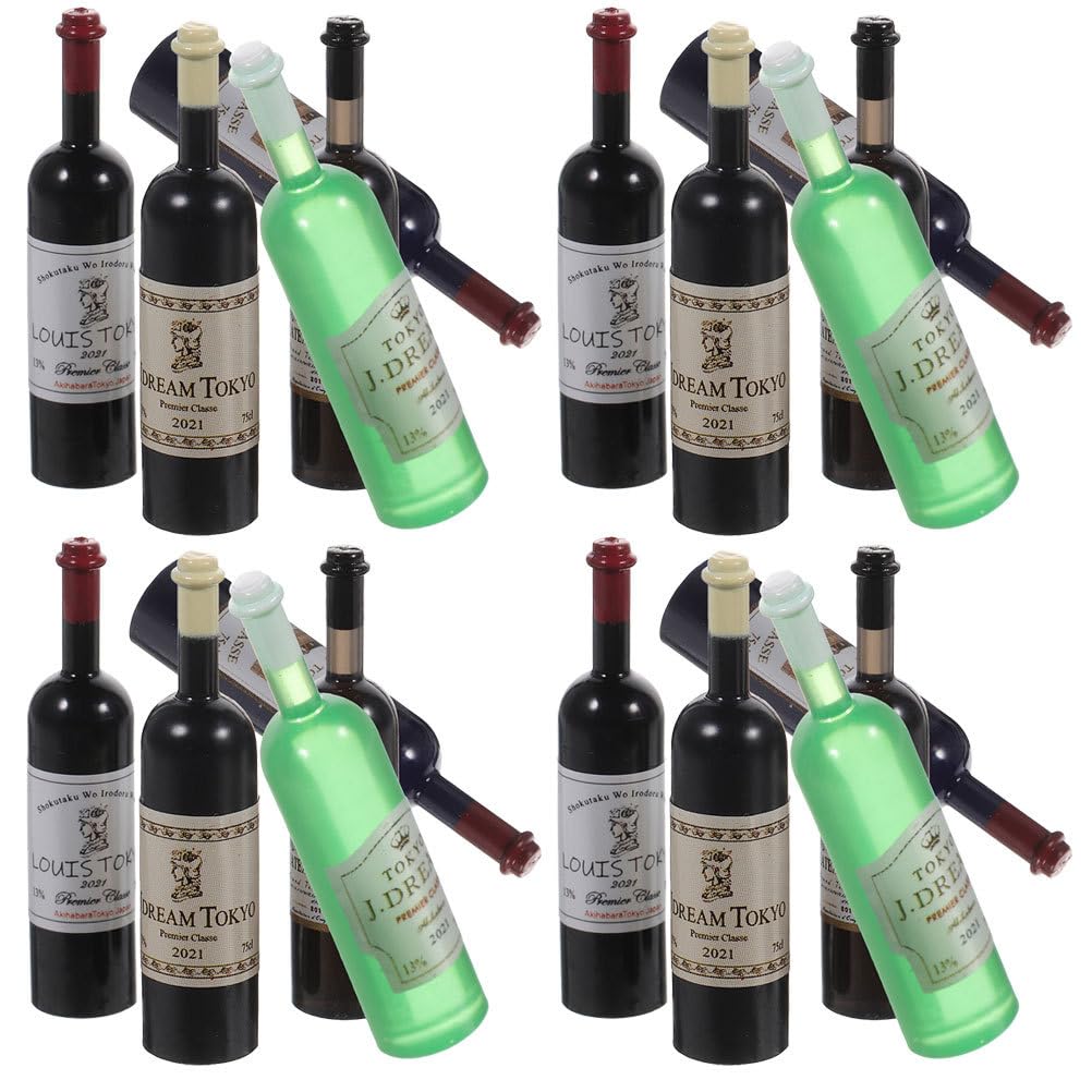 Kisangel Mini Wine Bottles Ornaments, 20Pcs 1:12 Dollhouse Wine Bottle Model Cake Toppers D
