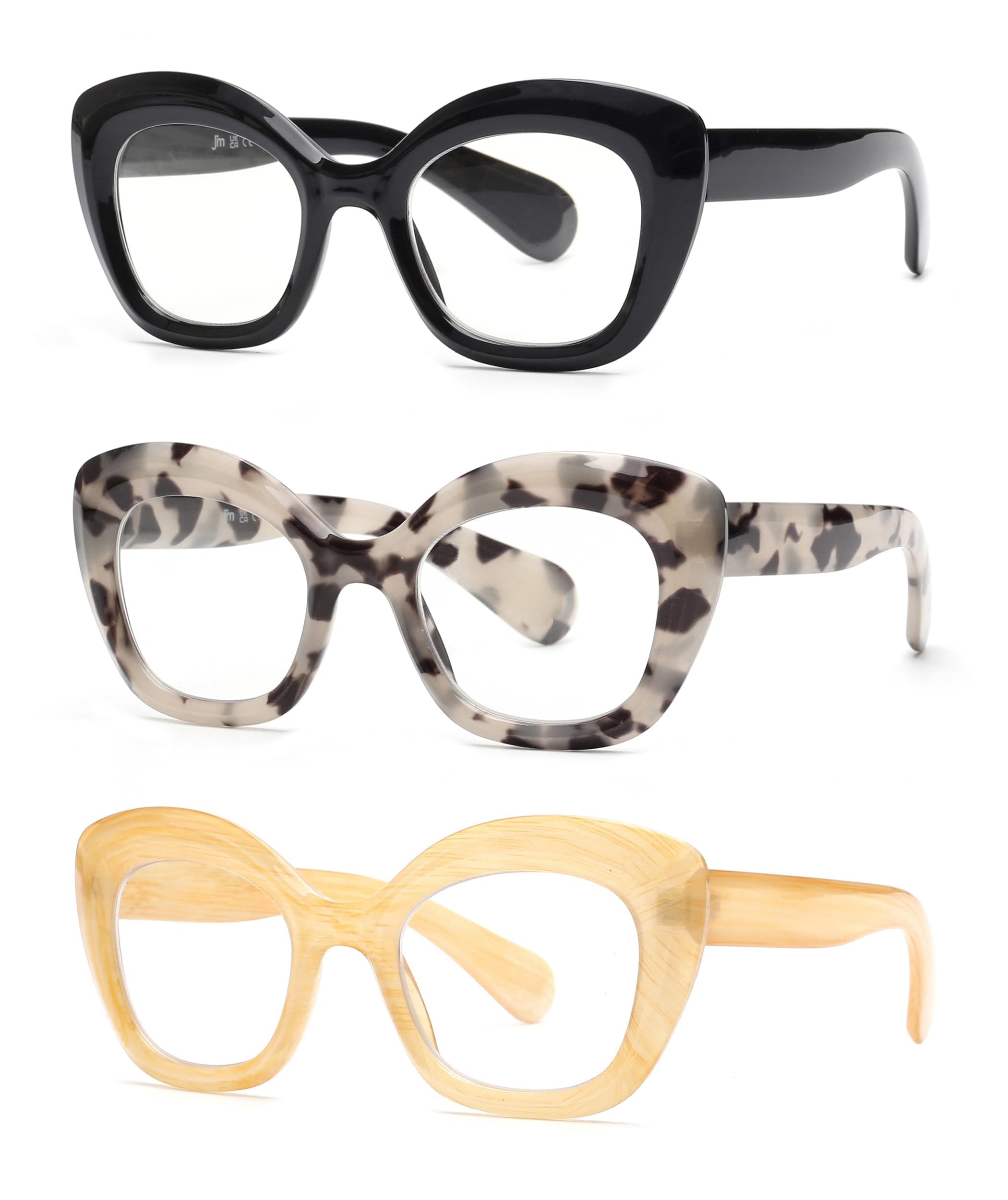 JM 3 Pack Cateye Reading Glasses, Blue Light Blocking Computer Reader for women men +2.75